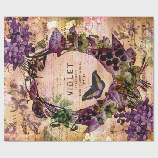  Violet Butterfly Ephemera Ontkoppeling Tissu Cadeaupapier (Vlak)