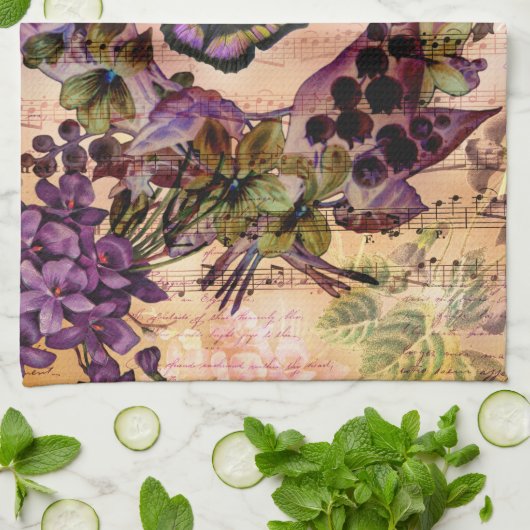 Violet Butterfly Floral Ephemera Theedoek (Gevouwen)