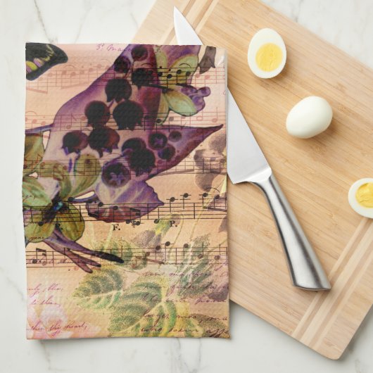 Violet Butterfly Floral Ephemera Theedoek (Quarter Fold)