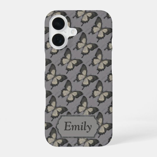  Violet Butterfly Pattern - Gepersonaliseerd iPhone 16 Hoesje (Achterkant)