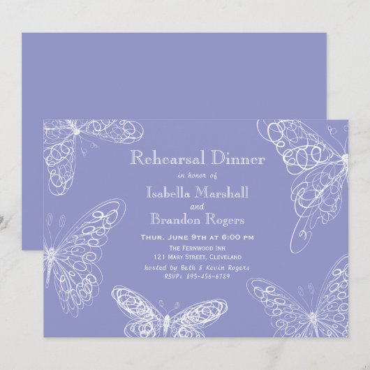 Violet Butterfly repesial Dinner Invitation Kaart (Voorkant / Achterkant)