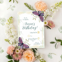 Violet Butterfly Watercolor Verjaardag Kaart