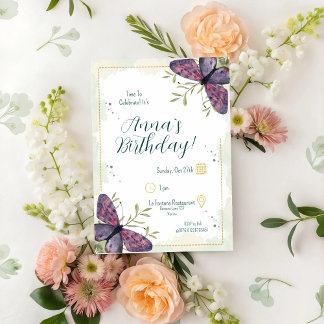 Violet Butterfly Watercolor Verjaardag Kaart