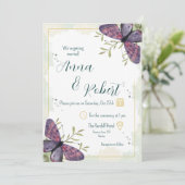Violet Butterfly Watercolor Wedding Kaart (Staand voorkant)