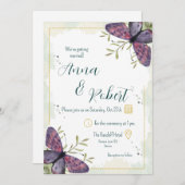 Violet Butterfly Watercolor Wedding Kaart (Voorkant / Achterkant)