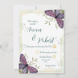 Violet Butterfly Watercolor Wedding Kaart