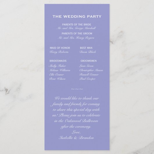 Violet Butterfly Wedding Programme Programmakaart (Achterkant)