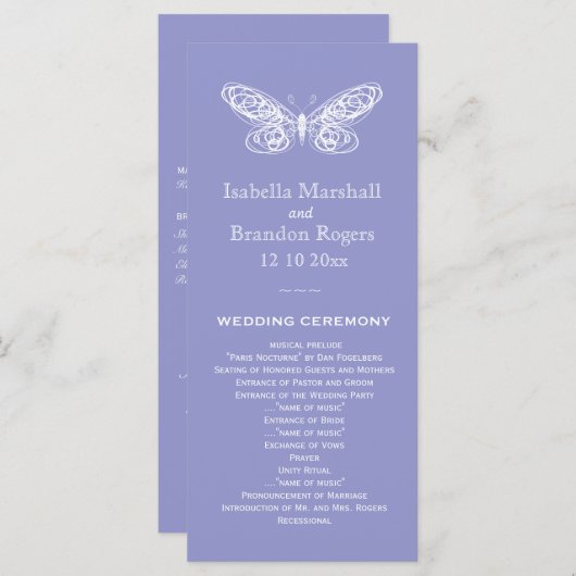 Violet Butterfly Wedding Programme Programmakaart (Voorkant / Achterkant)
