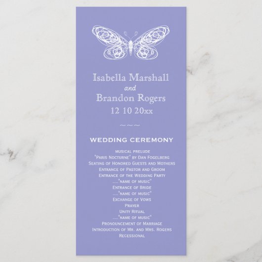 Violet Butterfly Wedding Programme Programmakaart (Voorkant)
