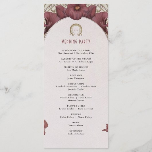 Violet Calla Lilies Wedding Program Art Nouveau Programmakaart (Achterkant)