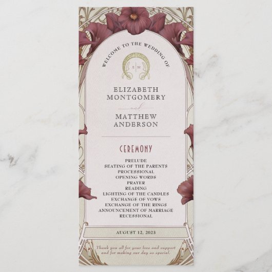 Violet Calla Lilies Wedding Program Art Nouveau Programmakaart (Voorkant)