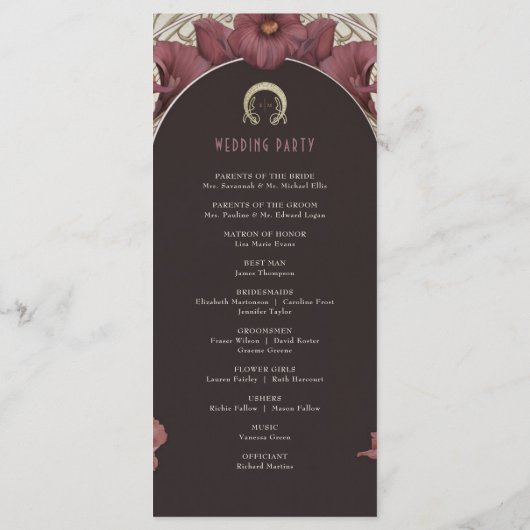 Violet Calla Lilies Wedding Program Art Nouveau Programmakaart (Achterkant)