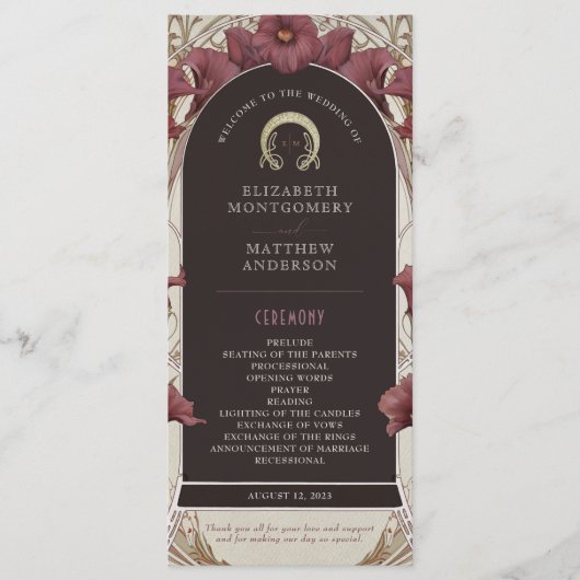 Violet Calla Lilies Wedding Program Art Nouveau Programmakaart (Voorkant)