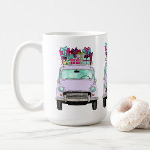 Violet Car met kerstcadeaus Koffiekoffie Mok