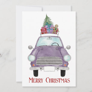 Violet Car met kerstcadeautjes Kaart