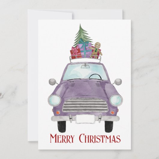 Violet Car met kerstcadeautjes Kaart (Voorkant)