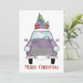 Violet Car met kerstcadeautjes Kaart (Staand voorkant)