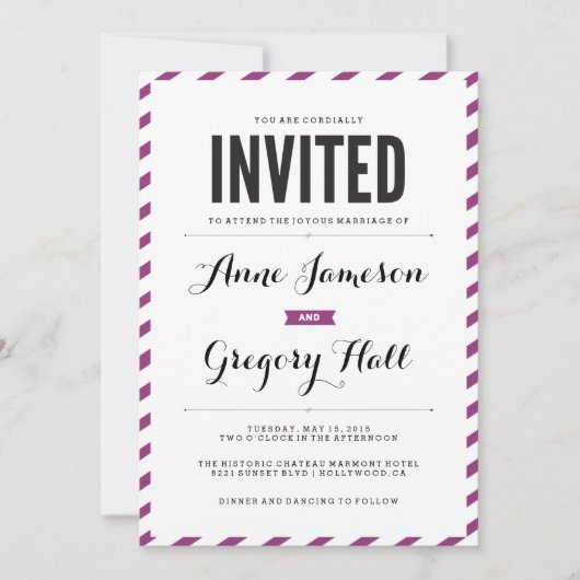 Violet Carnival Stripes Moderne Weddenschap Kaart (Voorkant)