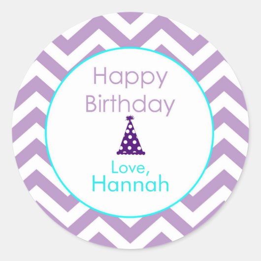 Violet Chevron Custom Happy Birthday Stickers (Voorkant)