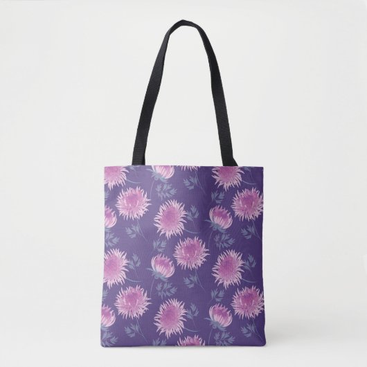Violet Chrysanthemum Bloem Patroon Tote Bag (Voorkant)