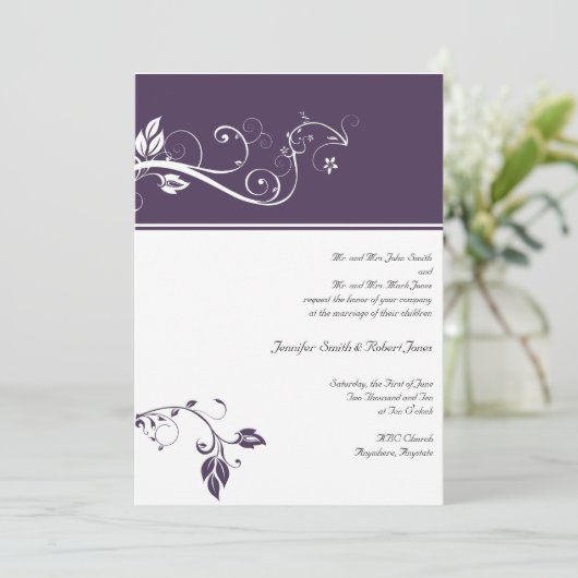 Violet Color Band Vine Scroll Weddenschap Kaart (Staand voorkant)