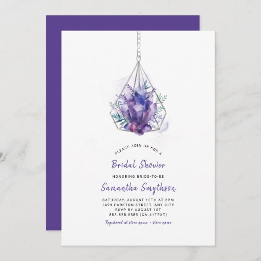 Violet Crystal Bridal Shower Invitations, paars Kaart (Voorkant / Achterkant)