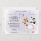 Violet Cute Animals in maskers virtueel Baby showe Kaart (Voorkant)
