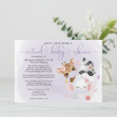 Violet Cute Animals in maskers virtueel Baby showe Kaart (Staand voorkant)