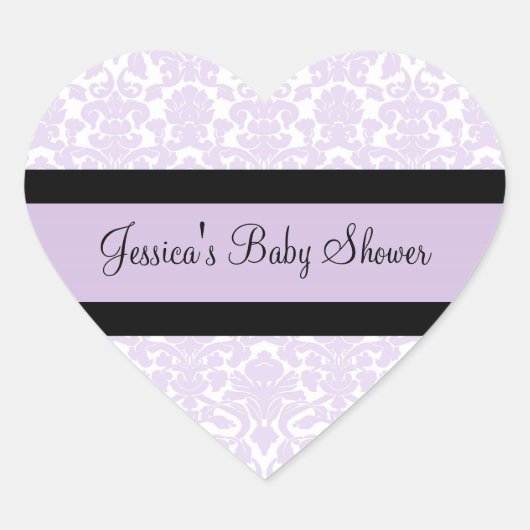 Violet Damask Baby shower Favor Stickers (Voorkant)