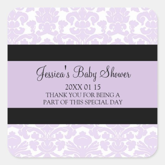 Violet Damask Baby shower Favor Stickers (Voorkant)
