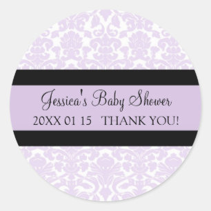 Violet Damask Baby shower Favor Stickers