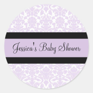Violet Damask Baby shower Favor Stickers