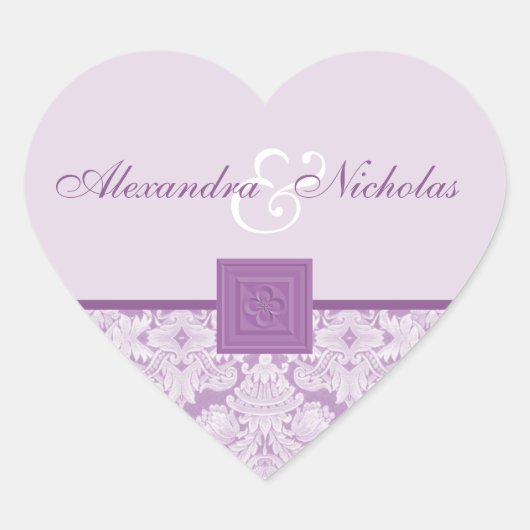 Violet Damask & Quatrefoil Cross Wedding Stickers (Voorkant)