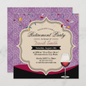 Violet Damask Red Wine Theme Retirement Party Kaart (Voorkant / Achterkant)
