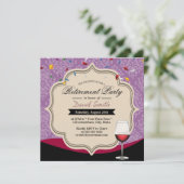 Violet Damask Red Wine Theme Retirement Party Kaart (Staand voorkant)