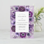 Violet Dramatic Botanical Wedding Kaart (Staand voorkant)