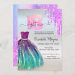 Violet Drips Dress 18th Birthday Invitation Kaart<br><div class="desc">Elegant violet glitter drupt en elegante jurk.</div>