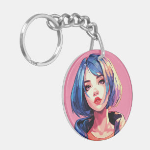 Violet Droom: Anime Meisje in Stijlvolle Kleding Sleutelhanger