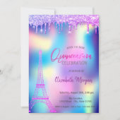 Violet druppels Eiffel Tower Holographic Quinceane Kaart (Voorkant)