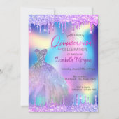 Violet druppelt in het dress Holographic Quinceañe Kaart (Voorkant)