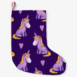Violet eenhoorns harten Waterverf patroon. Kleine Kerstsok