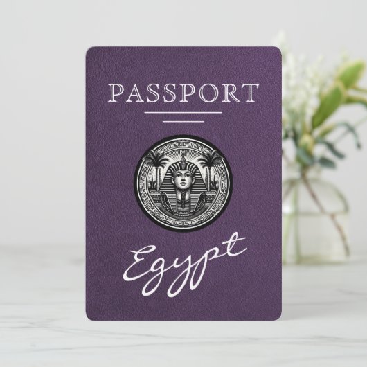 Violet Egypt Passport Wedding Save the Date (Staand voorkant)