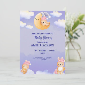 Violet en beige waterverf baby shower uitnodiging