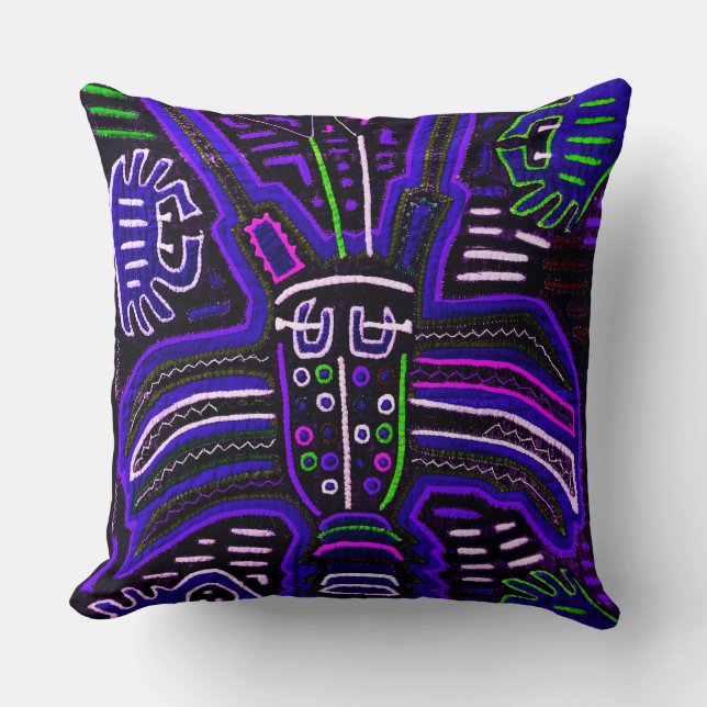 Violet en blauw Mola-kussen Kussen (Voorkant)