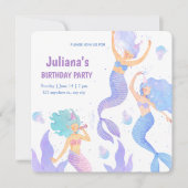 Violet en Blue Waterverf Mermaid Kaart (Voorkant)