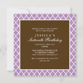 Violet en Bruin Elegant Quatrefoil Verjaardag Kaart (Voorkant)