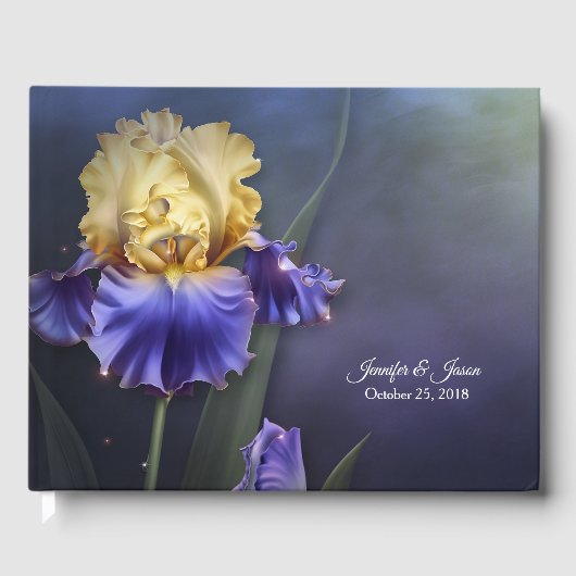 Violet en geel Iris Wedding Guest Book Gastenboek (Voorkant)
