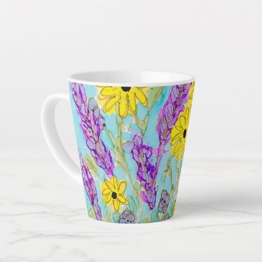 Violet- en geellantaarnbeker latte mok (Linkerhoek)