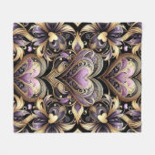 Violet en Gouden Bloemen wervelingen Fleece Deken (Voorkant (Horizontaal))