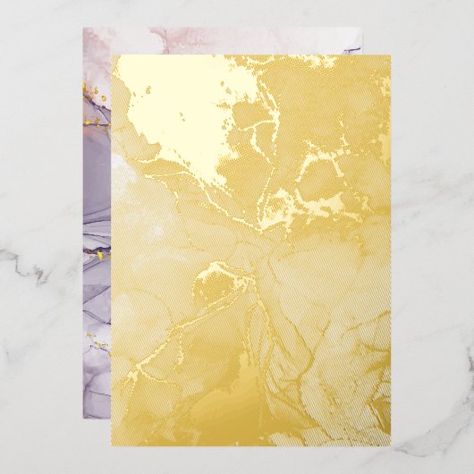 Violet en goudmarmer folie uitnodiging (Voorkant / Achterkant)